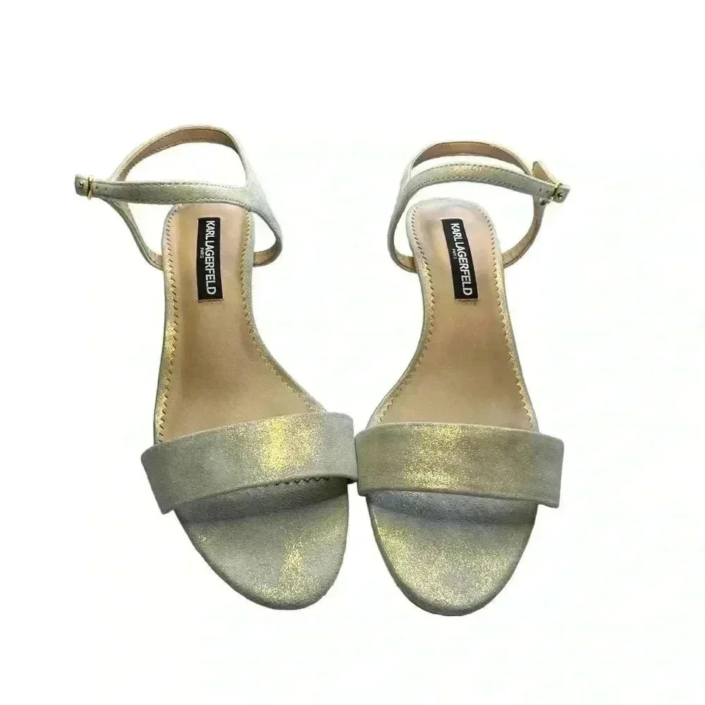 Lagerfeld Paris Women's Ankle Strap Heeled Sandal •Sparkly Gold•Size 8.5•